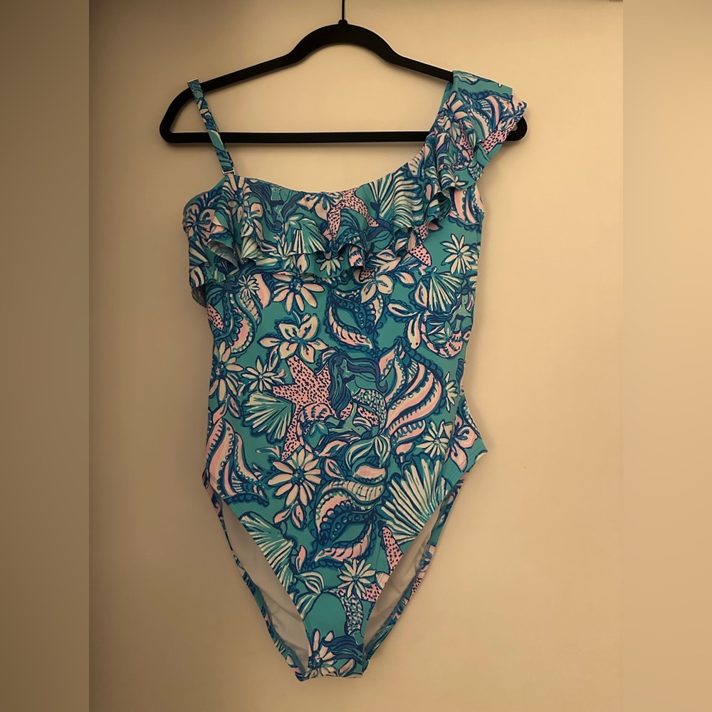 Lilly Pulitzer Caelum Ruffle One-Piece Swimsuit, Size 10
